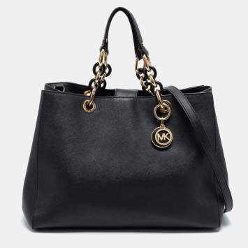 Pre Owned MICHAEL Michael Kors Black Leather Large Cynthia Tote