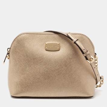 Pre Owned MICHAEL Michael Kors Gold Leather Cindy Shoulder Bag