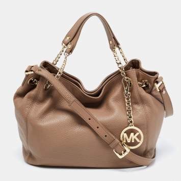 Pre Owned MICHAEL Michael Kors Dark Beige Leather Jet Set Chain Shoulder Bag