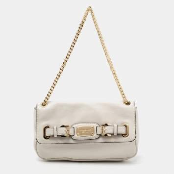 Pre Owned MICHAEL Michael Kors Off White Leather Hamilton Flap Shoulder Bag