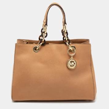 Pre Owned MICHAEL Michael Kors Sand Tan Saffiano Leather Cynthia Tote