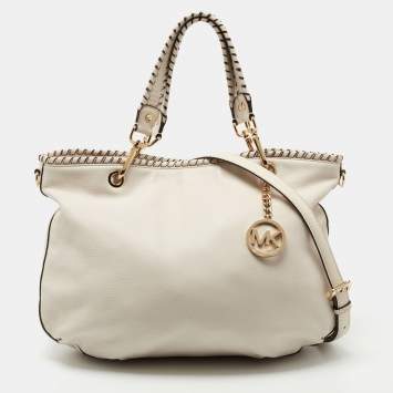 Pre Owned MICHAEL Michael Kors White Leather Whipstitch Detail Bennet Tote
