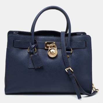 Pre Owned MICHAEL Michael Kors Navy Blue Leather Hamilton Tote 
