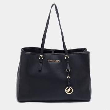 Pre Owned MICHAEL Michael Kors Black Saffiano Leather Large Jet Set Travel Tote
