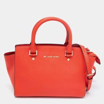 Pre Owned MICHAEL Michael Kors Orange Leather Medium Selma Satchel
