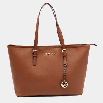 Pre Owned MICHAEL Michael Kors Brown Saffiano Leather Large Jet Set Travel Tote