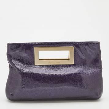 Pre Owned MICHAEL Michael Kors Purple/Black Patent Leather Berkley Clutch