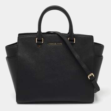 Pre Owned MICHAEL Michael Kors Black Leather Large Selma Satchel