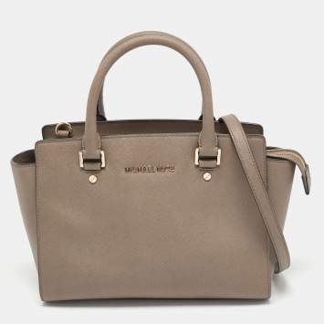 Pre Owned MICHAEL Michael Kors Dark Beige Saffiano Leather Medium Selma Tote