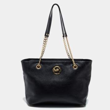 Pre Owned MICHAEL Michael Kors Black Leather Jet Set Chain Tote 