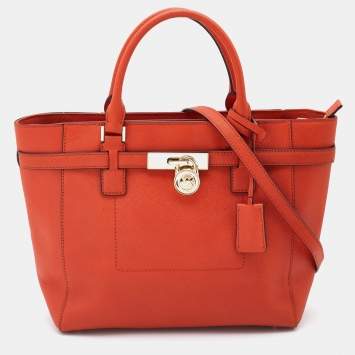 Pre Owned MICHAEL Michael Kors Orange Leather Hamilton Tote