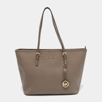 Pre Owned MICHAEL Michael Kors Beige Leather Medium Jet Set Travel Tote