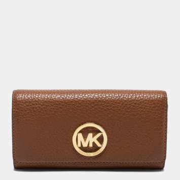 Pre Owned MICHAEL Michael Kors Brown Leather Fulton Flap Continental Wallet