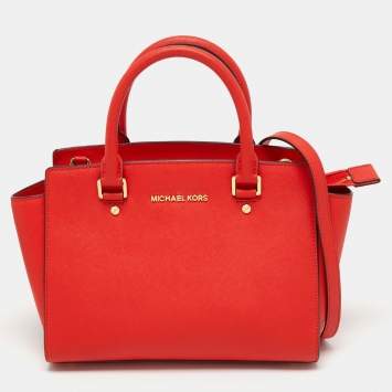 Pre Owned MICHAEL Michael Kors Red Leather Medium Selma Satchel