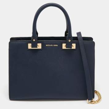 Pre Owned MICHAEL Michael Kors Navy Blue Leather Tote