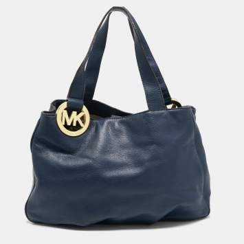 Pre Owned MICHAEL Michael Kors Navy Blue Leather Fulton East West Tote