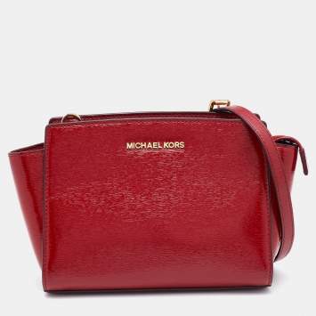 Pre Owned MICHAEL Michael Kors Red Patent Leather Small Selma Shoulder Bag