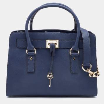 Pre Owned MICHAEL Michael Kors Navy Blue Saffiano Leather Hamilton Tote 