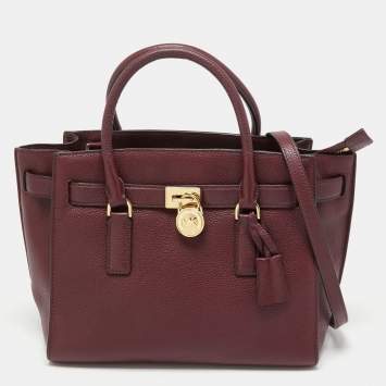 Pre Owned MICHAEL Michael Kors Burgundy Leather Hamilton Traveler Tote