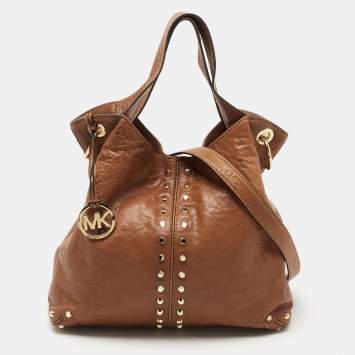 Pre Owned MICHAEL Michael Kors Brown Leather Studded Uptown Astor Hobo