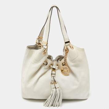 Pre Owned MICHAEL Michael Kors Off White Leather Large Camden Drawstring Shoulder Bag