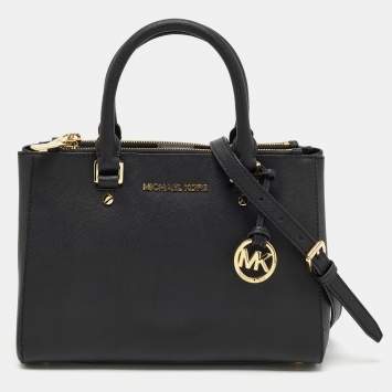 Pre Owned MICHAEL Michael Kors Black Leather Double Zip Tote