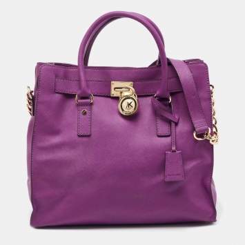 مملوكة مسبقًا MICHAEL Michael Kors Purple Leather Large Hamilton North South Tote