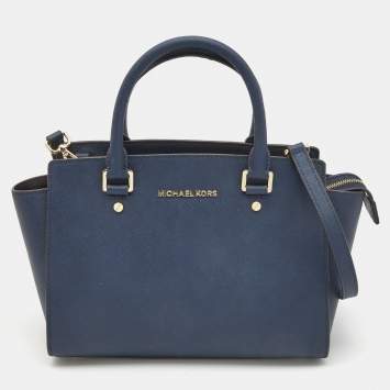 Pre Owned MICHAEL Michael Kors Dark Blue Saffiano Leather Medium Selma Satchel