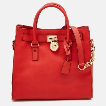 Pre Owned MICHAEL Michael Kors Orange Saffiano Leather Hamilton North South Tote