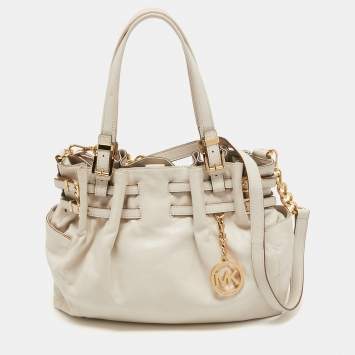 Pre Owned MICHAEL Michael Kors Off White Leather Large Edie Shoulder Bag