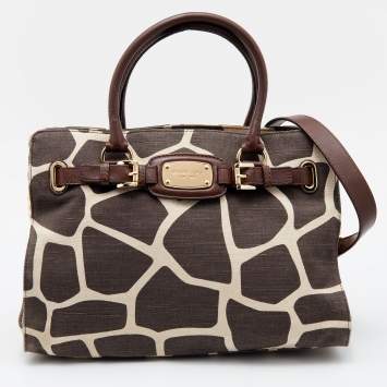 مملوكة مسبقًا MICHAEL Michael Kors Brown Printed Canvas and Leather East West Hamilton Tote