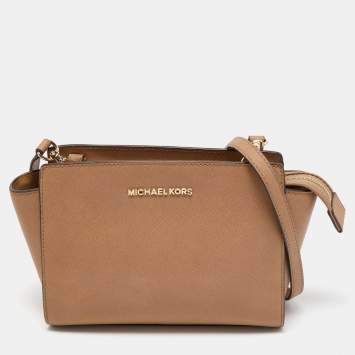 Pre Owned MICHAEL Michael Kors Beige Leather Small Selma Crossbody Bag