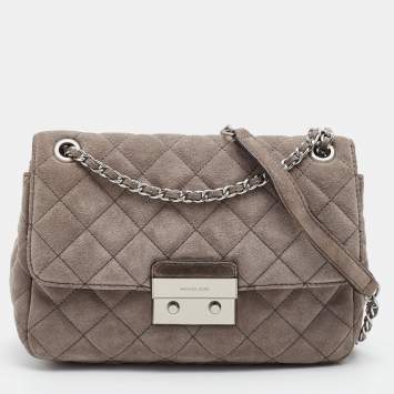 Pre Owned MICHAEL Michael Kors Grey Quilted Suede Sloan Shoulder Bag