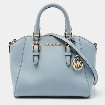 Pre Owned MICHAEL Michael Kors Light Blue Saffiano Lux Leather Ciara Satchel