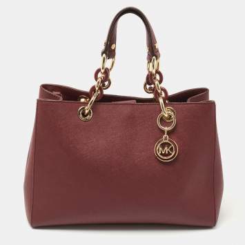 Pre Owned MICHAEL Michael Kors Burgundy Leather Medium Cynthia Tote