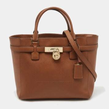 Pre Owned Michael Kors Brown Saffiano Leather Hamilton Traveler Tote