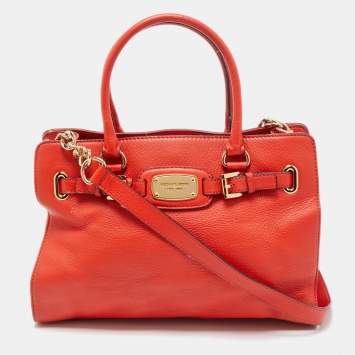 Pre Owned MICHAEL Michael Kors Red Leather East West Hamilton Tote