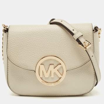 Pre Owned MICHAEL Michael Kors Off-White Leather Fulton Crossbody Bag