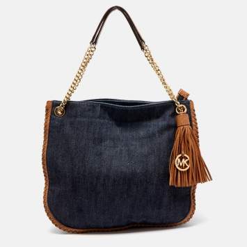 Pre Owned MICHAEL Michael Kors Blue Denim and Leather Whipped Chelsea Shoulder Bag