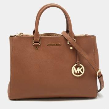 Pre Owned MICHAEL Michael Kors Brown Saffiano Leather Large Sutton Tote
