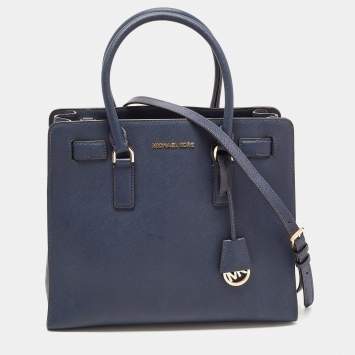 Pre Owned MICHAEL Michael Kors Dark Blue Leather Large Dillon Tote