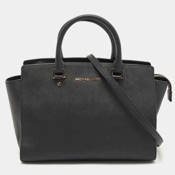 Pre Owned MICHAEL Michael Kors Black Leather Large Selma Tote
