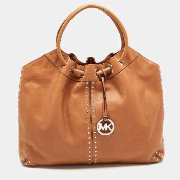Pre Owned MICHAEL Michael Kors Brown Leather Aster Studded Ring Tote