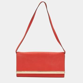 Pre Owned MICHAEL Michael Kors Red Leather Tilda Clutch Bag