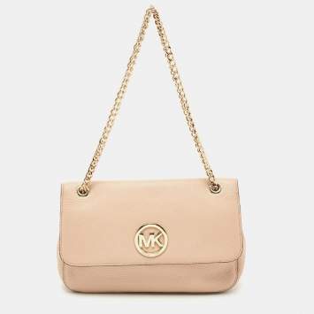 Pre Owned MICHAEL Michael Kors Beige Leather Fulton Shoulder Bag