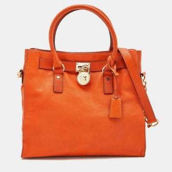 Pre Owned MICHAEL Michael Kors Orange Leather Large Hamilton North South Tote