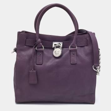 Pre Owned MICHAEL Michael Kors Plum Leather Hamilton North South Tote
