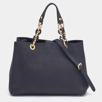 Pre Owned MICHAEL Michael Kors Saffiano Black Leather Medium Cynthia Tote