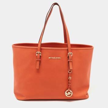 مملوكة مسبقًا MICHAEL Michael Kors Orange Saffiao Leather Large Jet Set Travel Tote