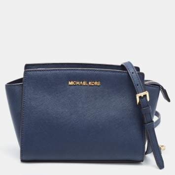 Pre Owned MICHAEL Michael Kors Blue Saffiano Leather Small Selma Crossbody Bag